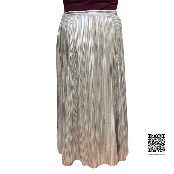 Anthropologie (Size 14 - EUC) Gigi Silver Metallic Pleated Midi Skirt - Picture 5 of 12
